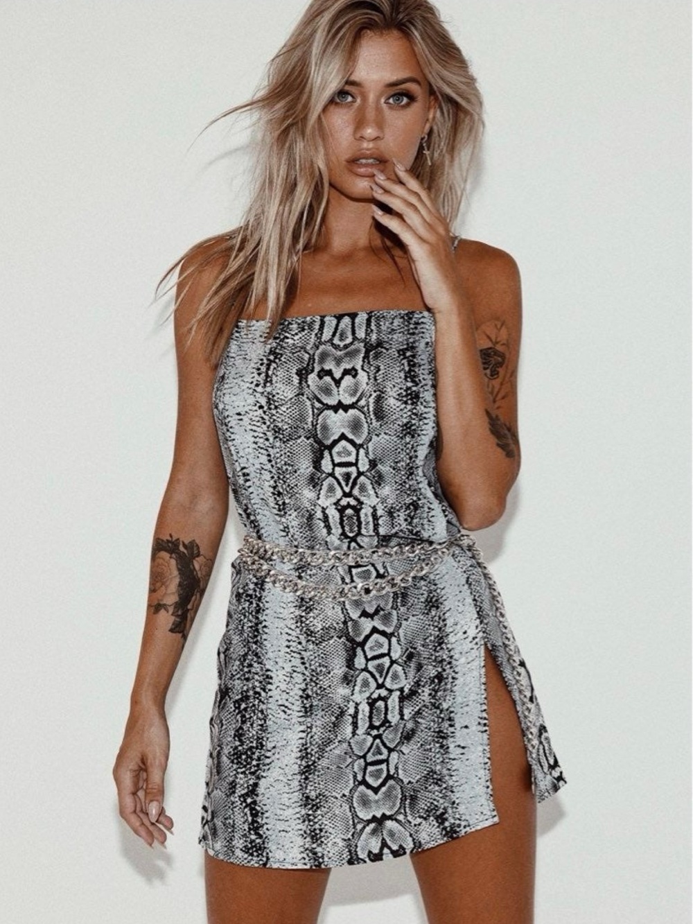 Princess Polly Black & White Snake Print Mini Dress